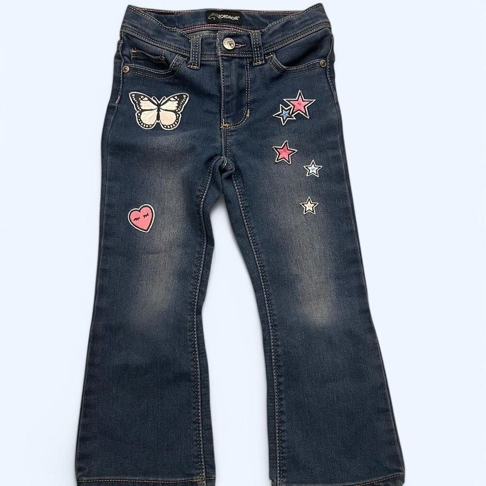 Girls 4T Jordache Blue Jeans adorable! hearts stars and butterflies - Picture 2 of 4